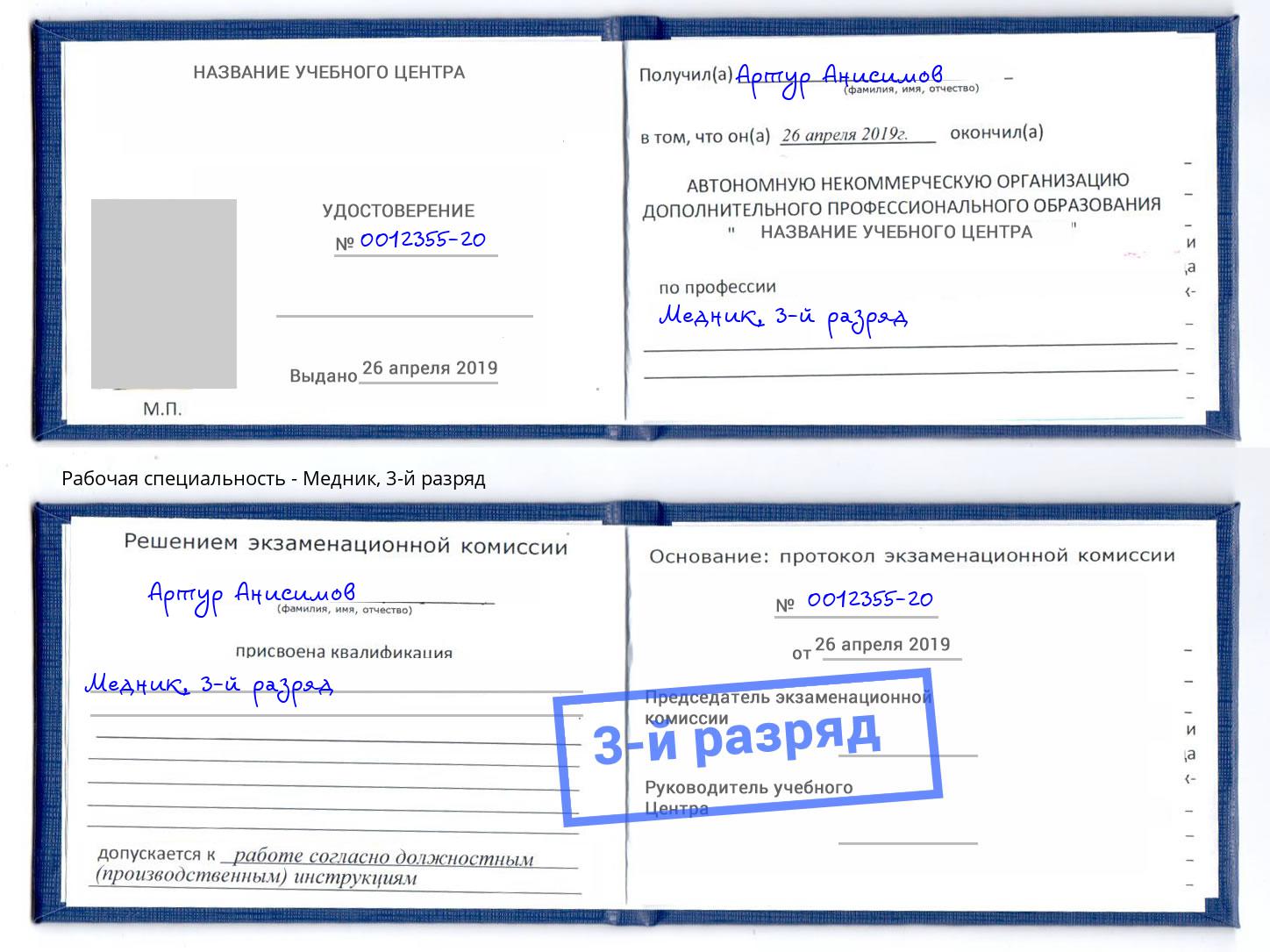 корочка 3-й разряд Медник Ртищево