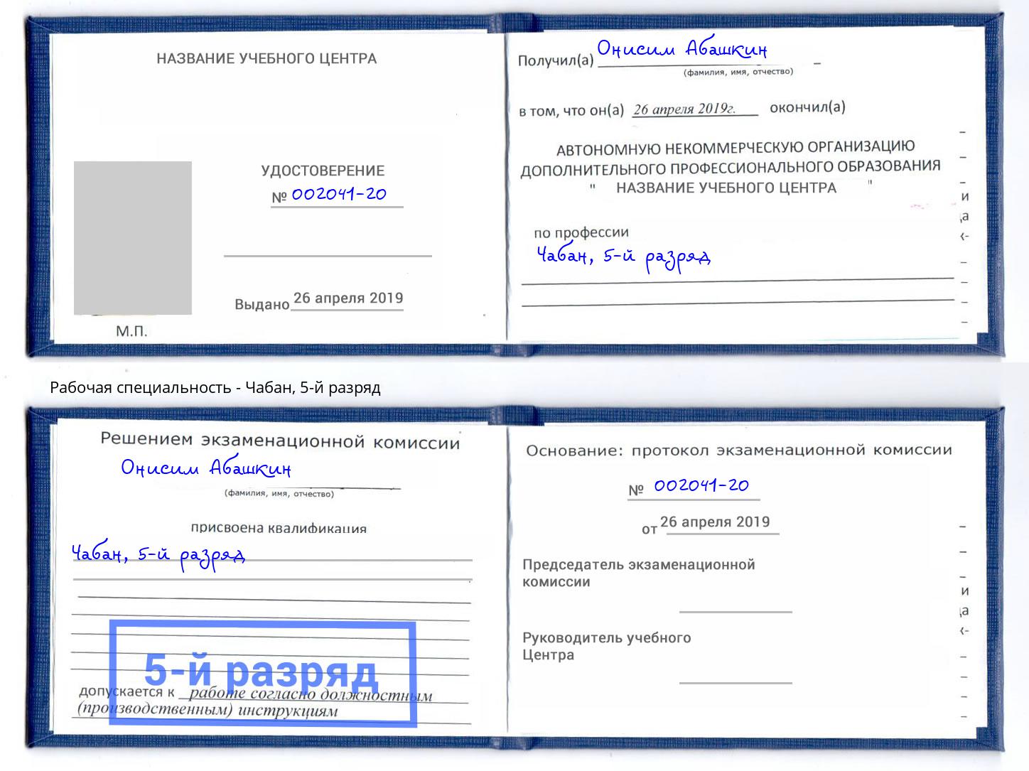 корочка 5-й разряд Чабан Ртищево