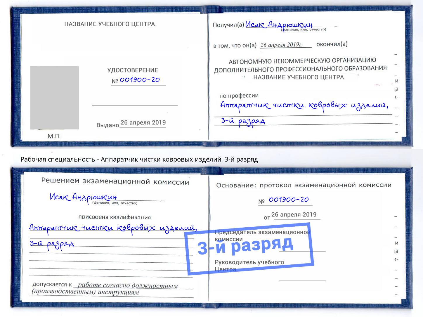 корочка 3-й разряд Аппаратчик чистки ковровых изделий Ртищево
