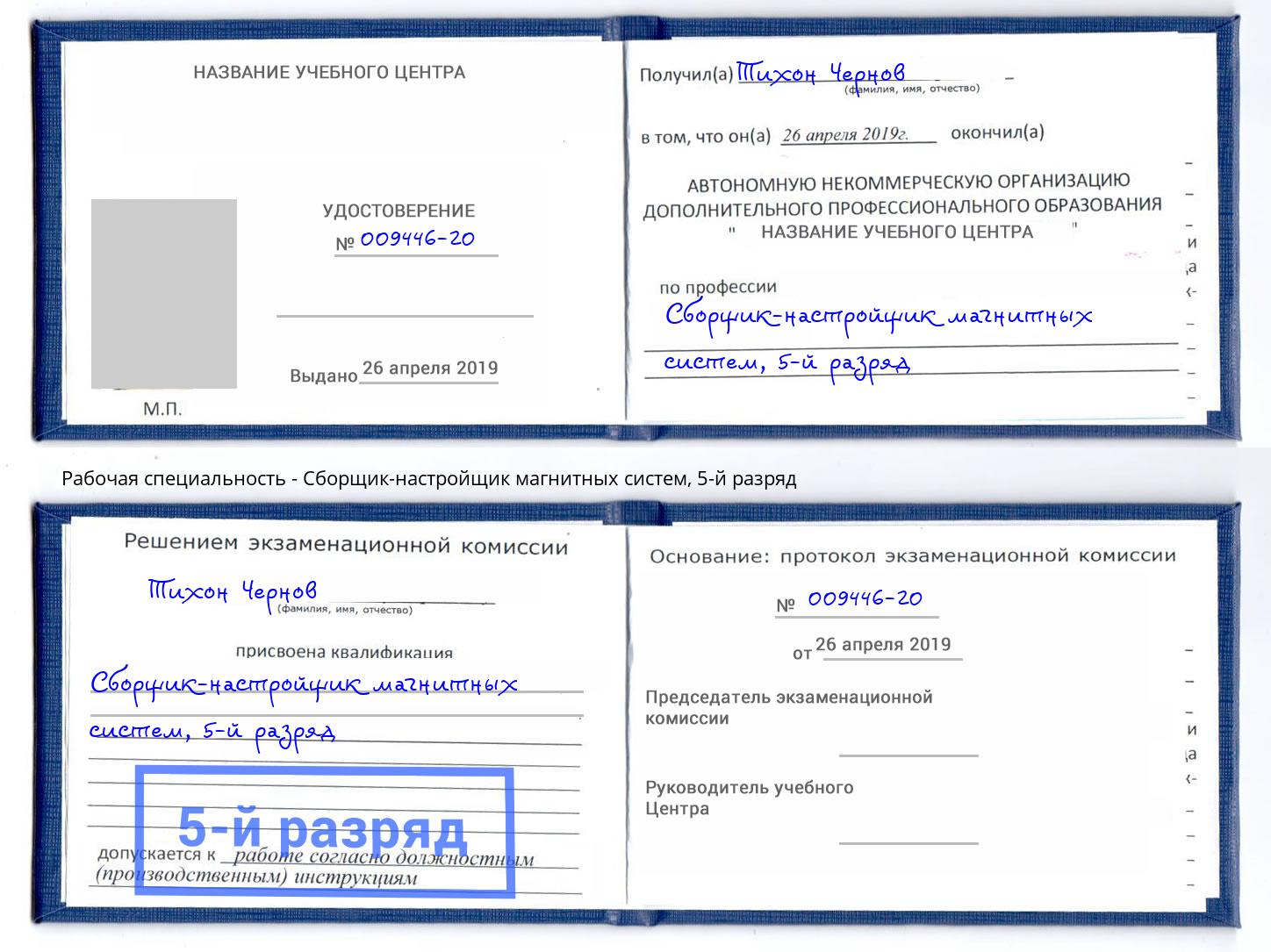 корочка 5-й разряд Сборщик-настройщик магнитных систем Ртищево