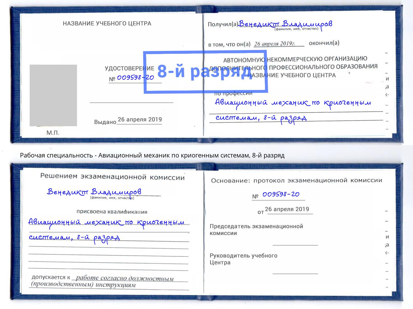 корочка 8-й разряд Авиационный механик по криогенным системам Ртищево